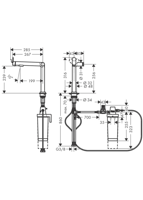 Змішувач Hansgrohe Aqittura M91 для кухонної мийки FilterSystem 240, 1jet 76802000