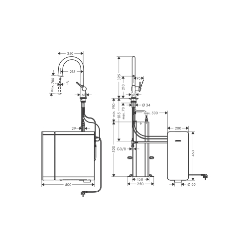 Змішувач кухонний Hansgrohe Aqittura M91 SodaSystem 210 1jet pull-out Sbox кухонний сет (76806670) Matt Black