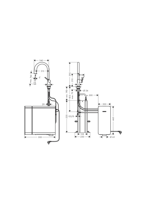 Змішувач кухонний Hansgrohe Aqittura M91 SodaSystem 210 1jet pull-out Sbox кухонний сет (76806670) Matt Black