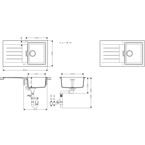 Кухонний комплект мийка із змішувачем Hansgrohe S520-F345 + Змішувач Hansgrohe Zesis M33, хром 43356800