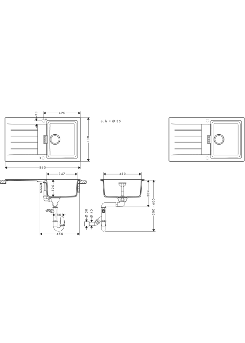 Кухонний комплект мийка із змішувачем Hansgrohe S520-F345 + Змішувач Hansgrohe Zesis M33, хром 43356800