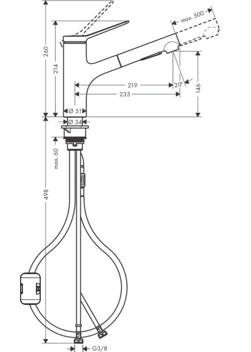 Кухонний комплект мийка із змішувачем Hansgrohe S520-F345 + Змішувач Hansgrohe Zesis M33, хром 43356800