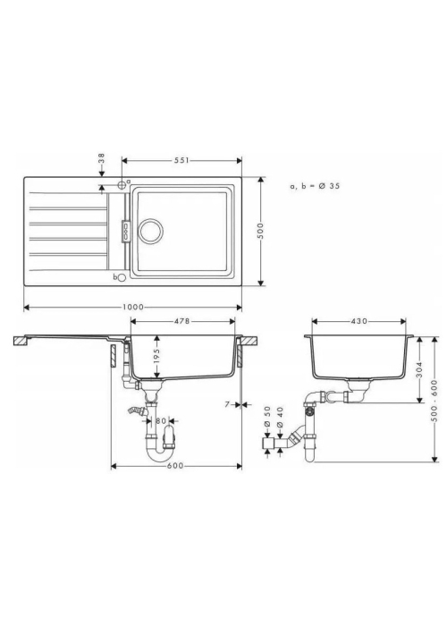 Кухонний комплект мийка із змішувачем  + дозатор Hansgrohe S520-F480 + Змішувач Hansgrohe Focus M41, Чорний графіт - Чорний мат 43358600