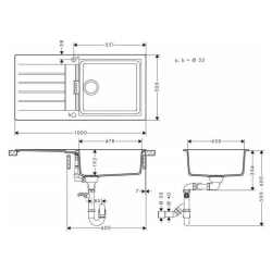 Кухонный комплект мойка со смесителем Hansgrohe  S520-F345 + Смеситель Hansgrohe Focus M41, серый камень-сталь 43358800