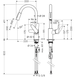 Кухонный комплект мойка со смесителем Hansgrohe  S520-F345 + Смеситель Hansgrohe Focus M41, серый камень-сталь 43358800