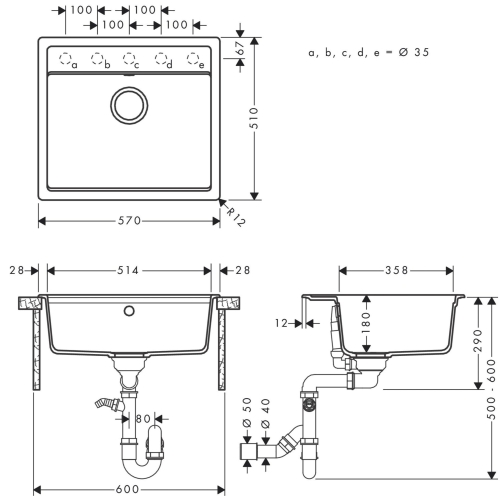 Кухонний комплект мийка із змішувачем Hansgrohe S520-F510 + Змішувач Hansgrohe Talis M54, чорний графіт-чорний мат 43359670