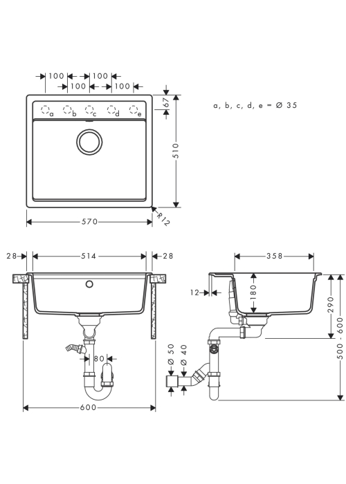 Кухонный комплект мойка со смесителем Hansgrohe S520-F510 + Смеситель Hansgrohe Talis M54, чёрный графит-чёрный 43359670