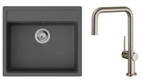 Кухонный комплект мойка со смесителем Hansgrohe S520-F510 + Смеситель Hansgrohe Talis M54, чёрный графит-сталь 43359800