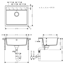 Кухонный комплект мойка со смесителем Hansgrohe  S520-F510 + Смеситель Hansgrohe Talis M54, чёрный графит-сталь  43359800