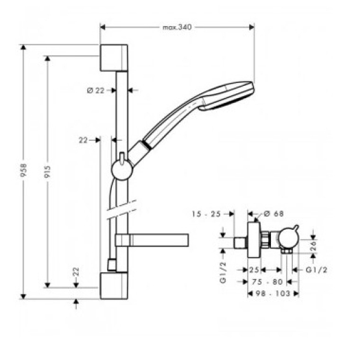 Душовий набір Hansgrohe Croma 100 Multi Ecostat 1001 + термостат 27086000