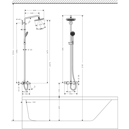 Душова система Hansgrohe Croma 220 Showerpipe + термостат 27223000