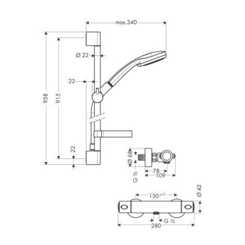 Душовий набір Hansgrohe Croma 100 Multi 0,9м + термостат 27085000