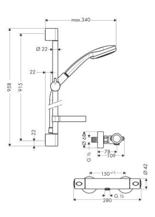 Душовий набір Hansgrohe Croma 100 Multi 0,9м + термостат 27085000