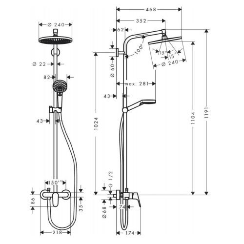 Душова система Crometta S 240 1jet Showerpipe 27269000