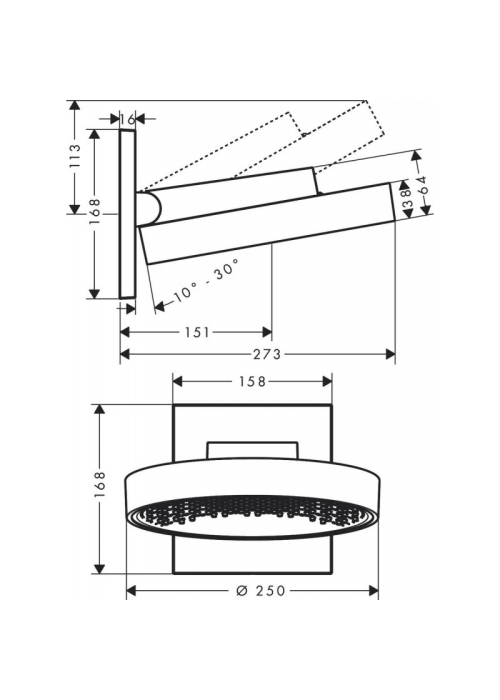 Верхній душ Hansgrohe Rainfinity 250 26226000