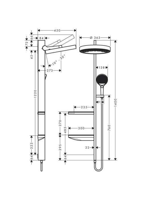 Душова система Hansgrohe Rainfinity Showerpipe 360 26842000 1 Jet