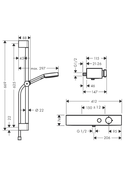 Душевой набор Hansgrohe Pulsify Select 105 3jet Relaxation 24260000 хром