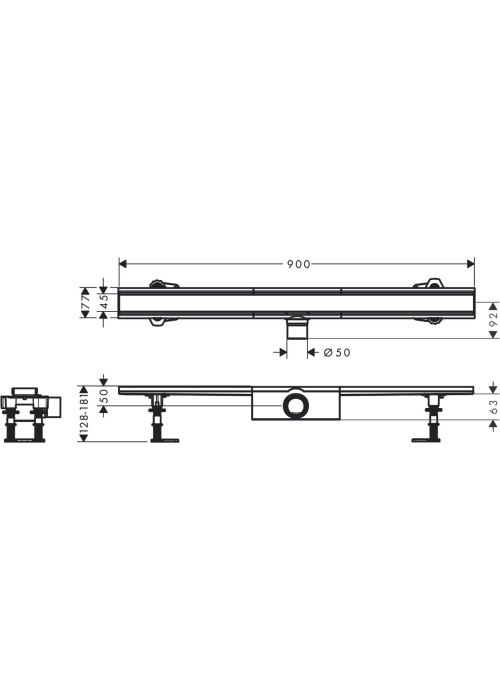 Монтажный комплект для стандартной установки Hansgrohe RainDrain Compact 900 мм Chrome 56180800