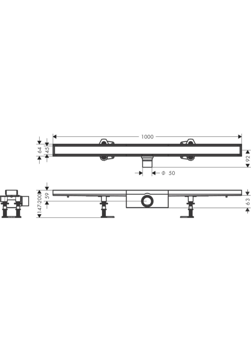 Монтажний комплект для стандартної установки Hansgrohe RainDrain Compact 1000 мм Chrome 56183000