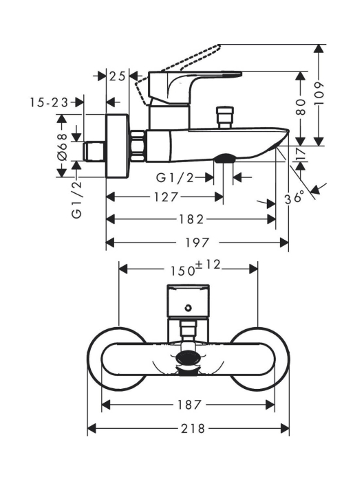 Смеситель Hansgrohe Rebris E для ванной. Matt Black 72450670