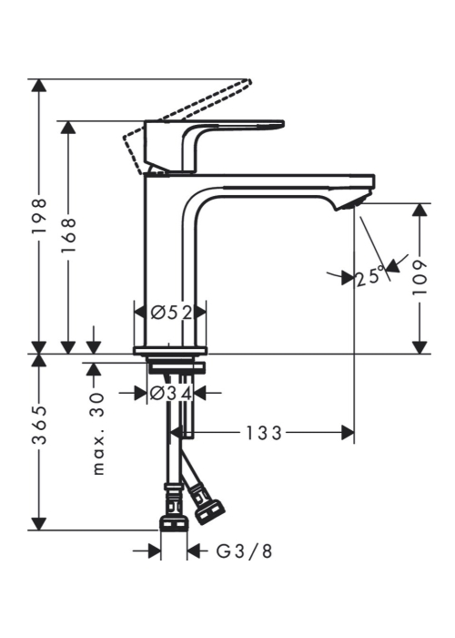 Смеситель Hansgrohe Rebris S 110 Coolstart для умывальника без д/к. Chrome 72520000