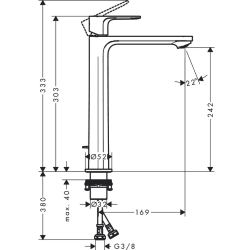 Смеситель Hansgrohe Rebris S 240 CoolStart для умывальника с д/у pop-up. Chrome 72580000