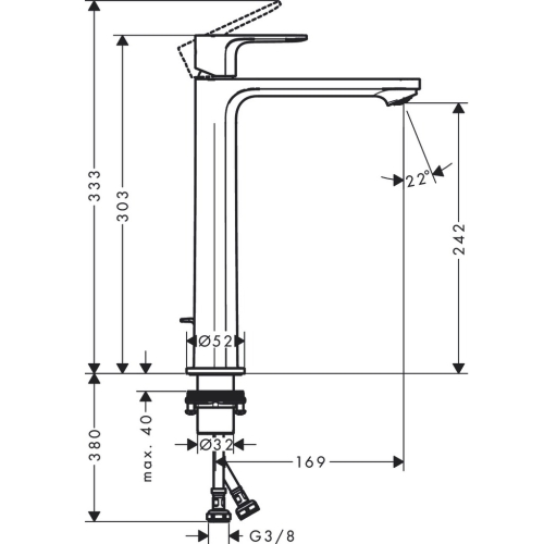 Змішувач Hansgrohe Rebris S 240 CoolStart для умивальника з д/к pop-up. Chrome 72580000