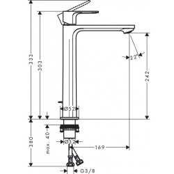 Смеситель Hansgrohe Rebris S 240 CoolStart для умывальника с донным клапаном pop-up Matt Black 72580670