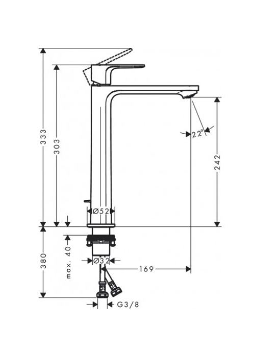 Смеситель Hansgrohe Rebris S 240 CoolStart для умывальника с донным клапаном pop-up Matt Black 72580670