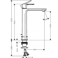 Смеситель Hansgrohe Rebris E 240 CoolStart для умывальника с д/к pop-up. Matt Black 72581670