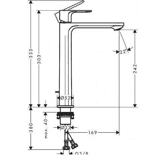 Змішувач Hansgrohe Rebris E 240 CoolStart для умивальника з д/к pop-up. Matt Black 72581670