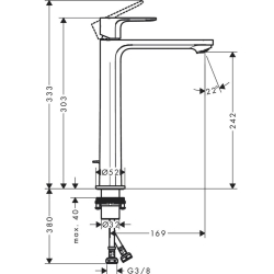 Смеситель Hansgrohe Rebris S 240 CoolStart EcoSmart+ для умывальника с д/у pop-up. Chrome 72590000