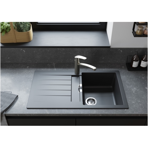 Кухонна мийка Hansgrohe S52, граніт, прямокутник, з крилом, 840х480х190мм, чаша - 2, накладна, S520-F345, чорний графіт