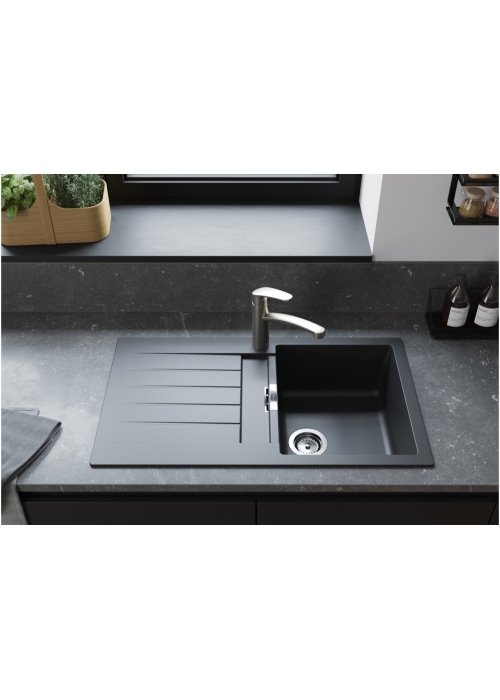 Кухонная мойка Hansgrohe S52, гранит, прямоугольник, с крылом, 840х480х190мм, чаша – 2, накладная, S520-F345, черный графит