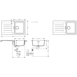 Кухонна мийка Hansgrohe S52, граніт, прямокутник, з крилом, 840х480х190мм, чаша - 1, врізна, сірий камінь