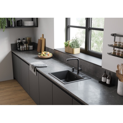 Кухонна мийка Hansgrohe S52, граніт, прямокутник, без крила, 550х490х190мм, чаша - 1, врізна, S520-F510, чорний графіт, 43359170