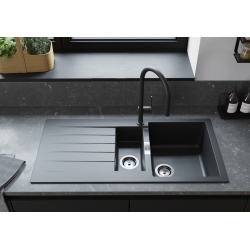 Кухонна мийка Hansgrohe S52, граніт, прямокутник, з крилом, 980х480х190мм, чаша - 1.5, накладна, чорний графіт, S520-F530