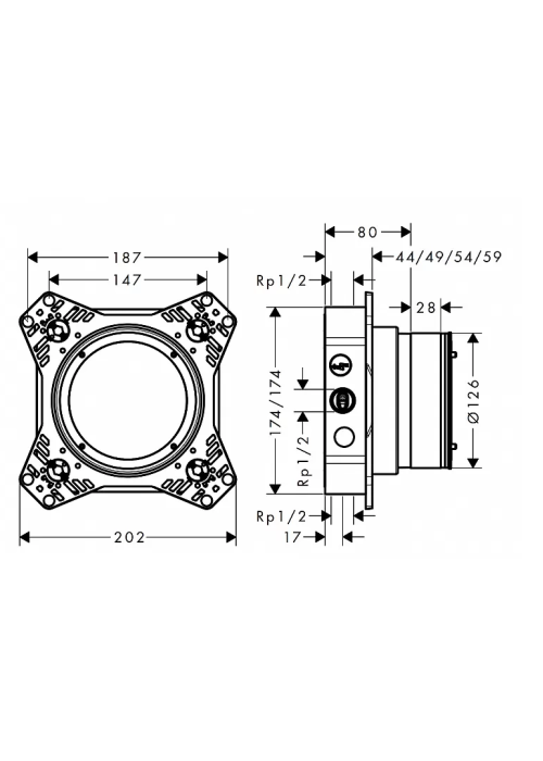 Скрытая часть смесителя Hansgrohe iBox universal 2 Basic set 01500180