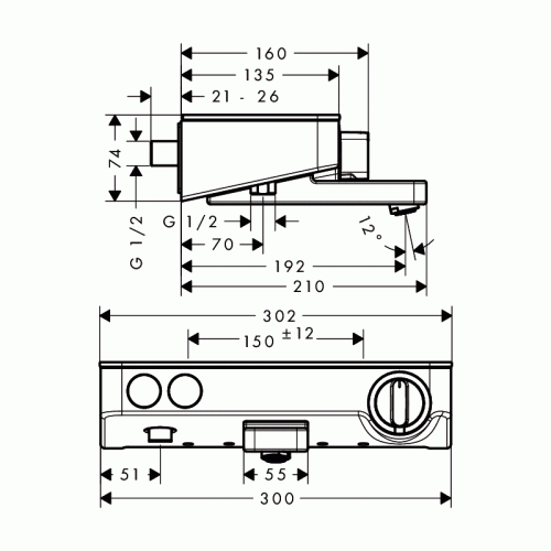 Змішувач-термостат для ванни та душу Hansgrohe ShowerTablet Select 300, 13151000