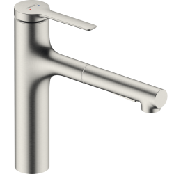 Смеситель кухонный Hansgrohe Zesis  M33 160 2jet  с выдвижным изливом Stainless Steel Finish 74801800