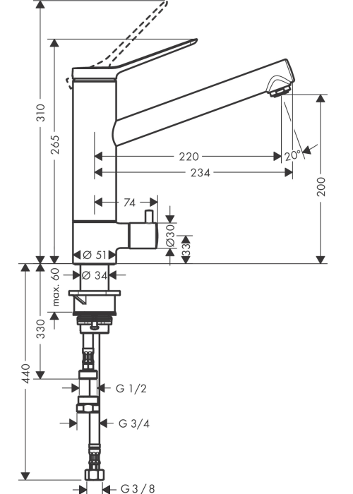 Смеситель кухонный Hansgrohe Zesis  M33 200 1jet Chrome 74808000