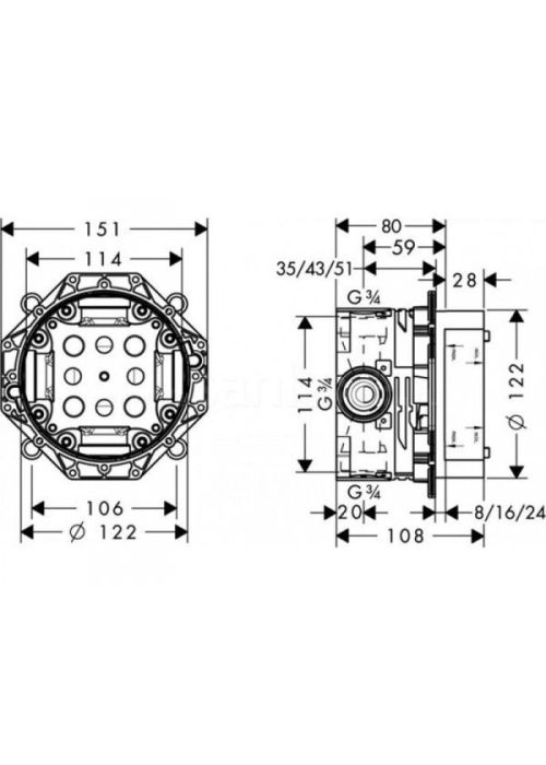 Скрытая часть смесителя HANSGROHE IBOX UNIVERSAL 01800180