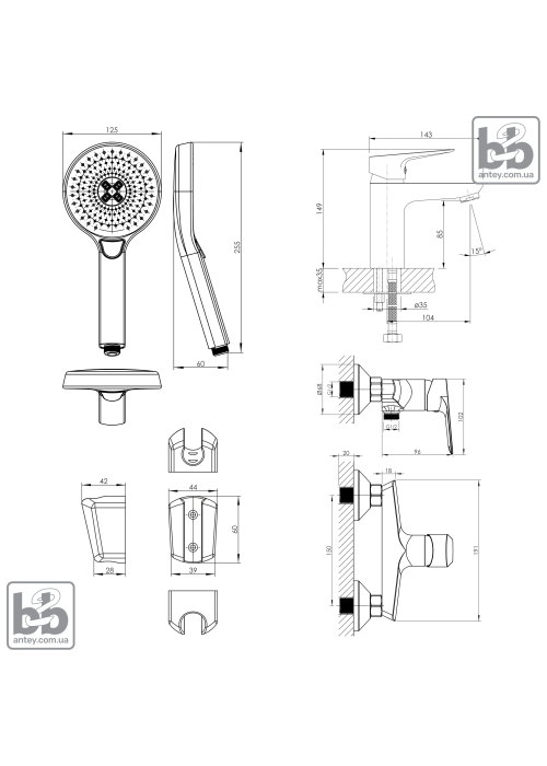 Набор смесителей для душевой (3 в 1) IMPRESE KIT 20081 kit20081