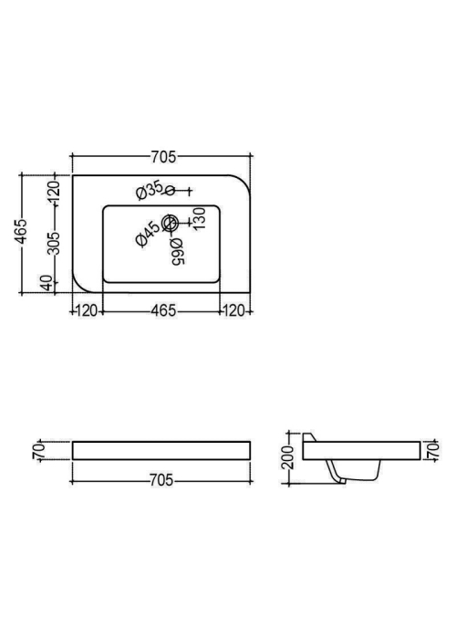 Раковина  Jaquar Alive 70,5x46,5 см, прямоугольная, ALS-WHT-85601