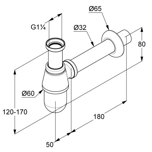 Сифон пляшковий для раковини KLUDI G1 1/4 1010505-00