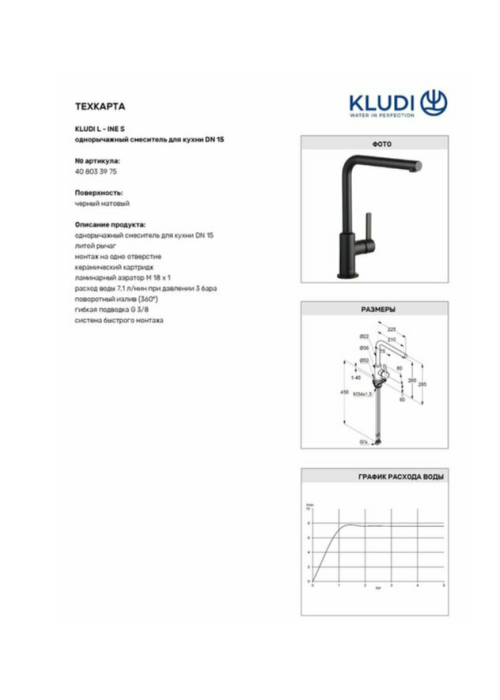 Змішувач кухонний KLUDI L-INE S 408033975