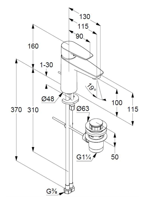 Смеситель для умывальника KLUDI PURE&SOLID (342900575)