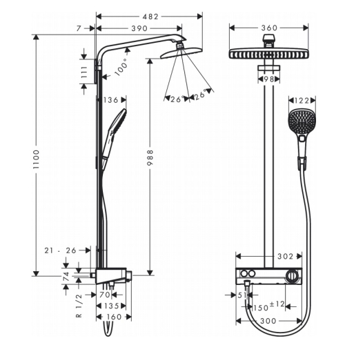 Душова система Hansgrohe Raindance Select E 360 Showerpipe, 27288400