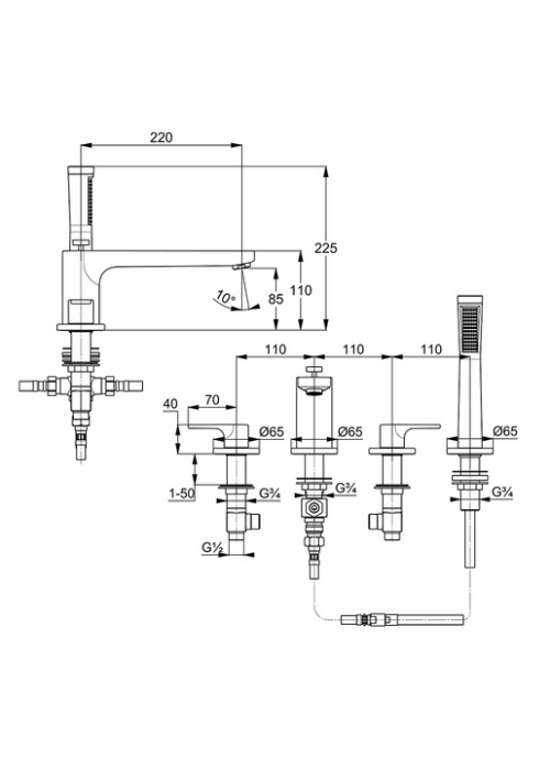 Смеситель для ванны и душа Kludi Zenta SL 484240565