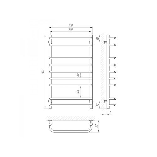 Сушка для рушників Laris Стандарт П9 500 х 900 Електро Ліва